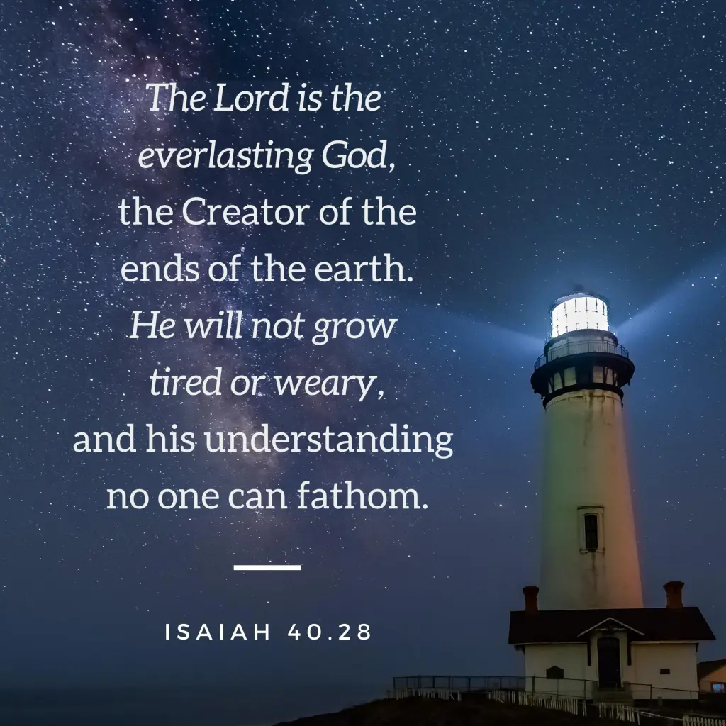 image of lighthouse and the words of Isaiah 40 v28